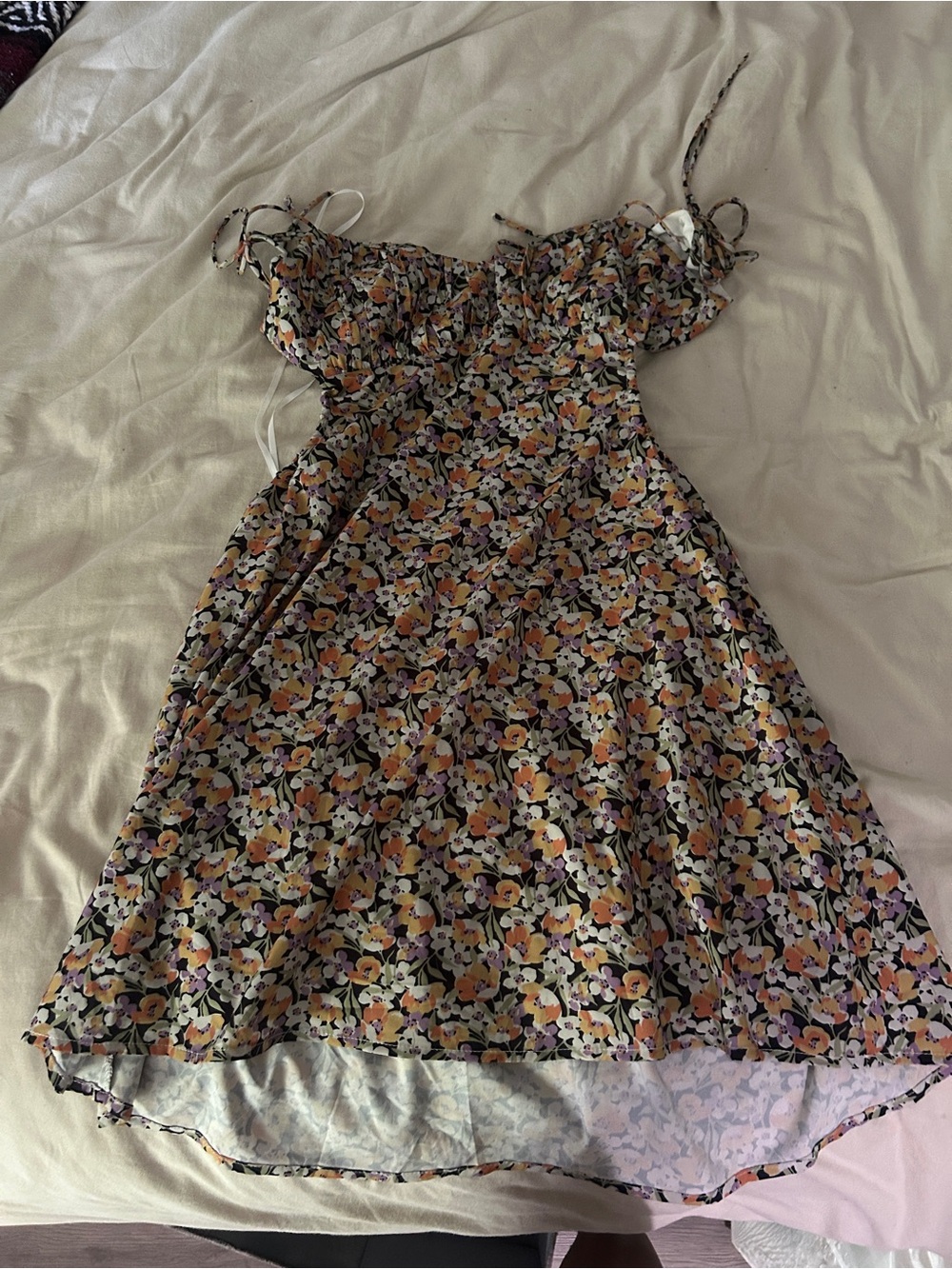 ASOS Floral Cutout Spaghetti Strap Mini Dress in Black and Yellow